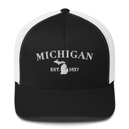 'Michigan EST 1837' Trucker Hat (Didone Font)