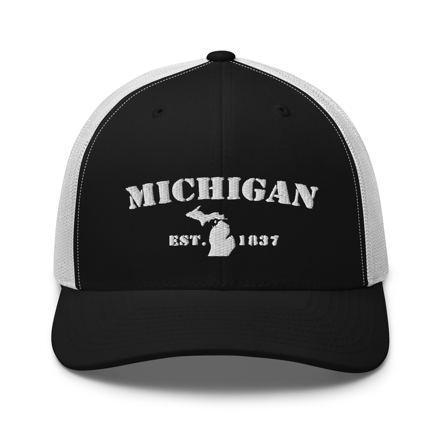 'Michigan EST 1837' Trucker Hat (Army Font)