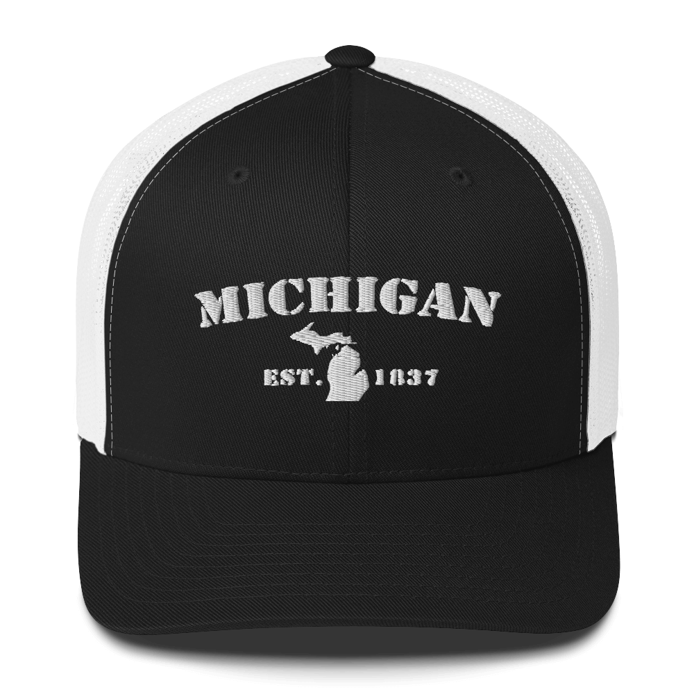 'Michigan EST 1837' Trucker Hat (Army Font)