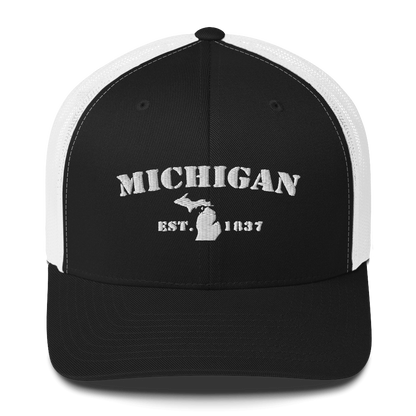 'Michigan EST 1837' Trucker Hat (Army Font)