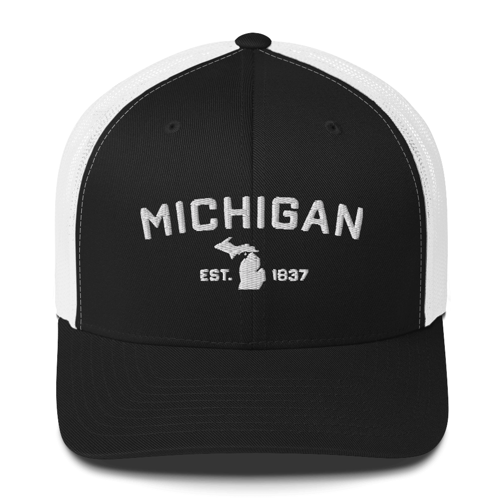 'Michigan EST 1837' Trucker Hat (Athletic Font)