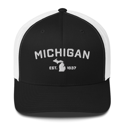 'Michigan EST 1837' Trucker Hat (Athletic Font)