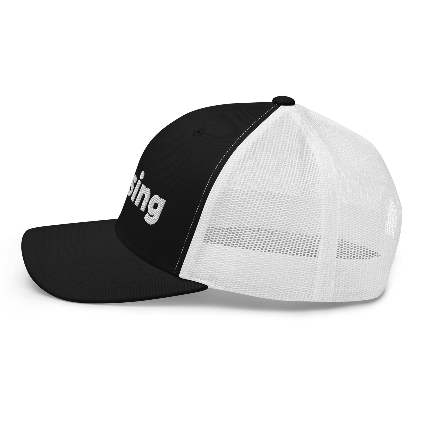 'Lansing' Trucker Hat | White/Black Embroidery