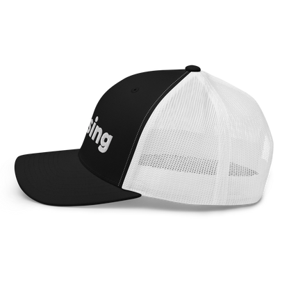 'Lansing' Trucker Hat | White/Black Embroidery