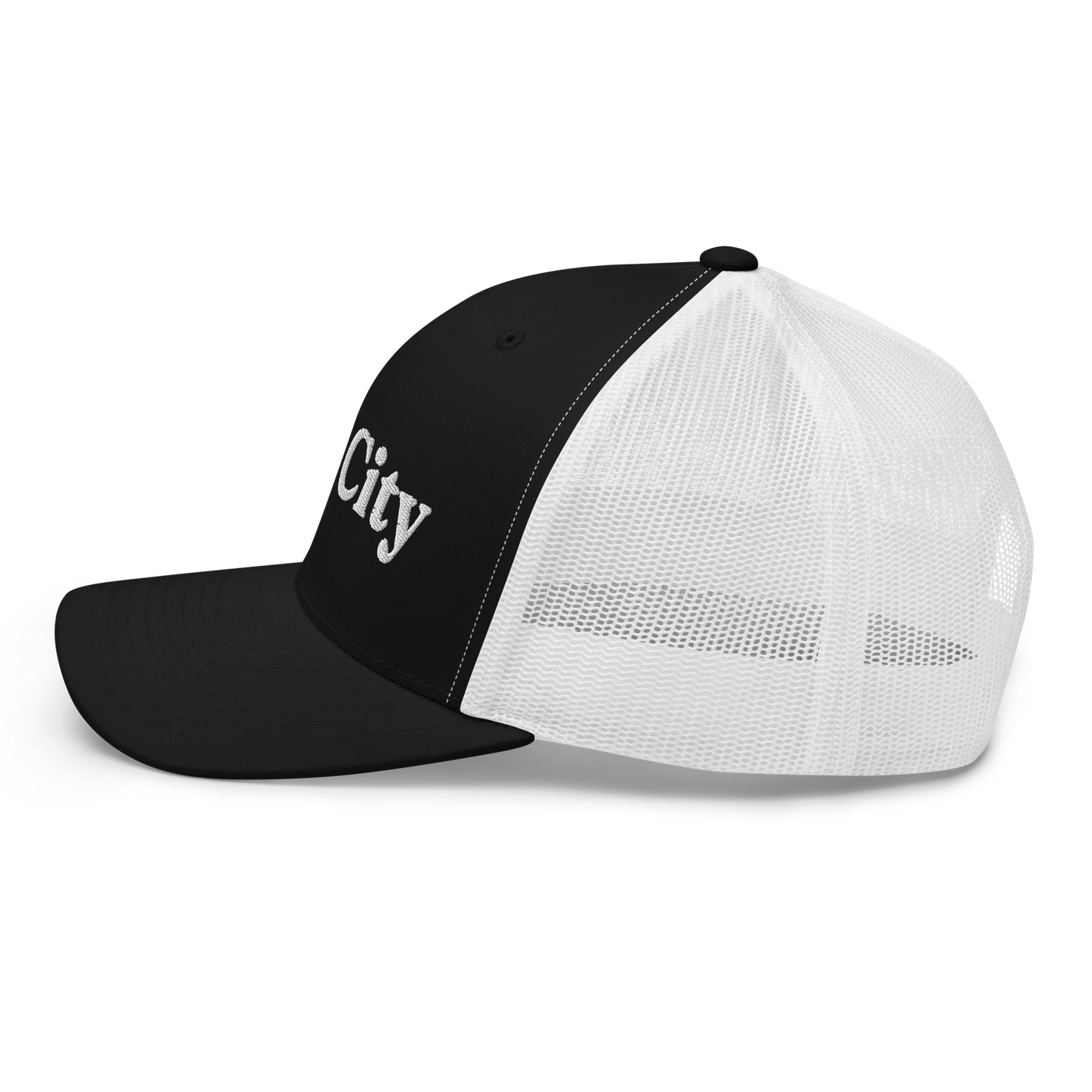 'Bay City' Trucker Hat | White/Black Embroidery