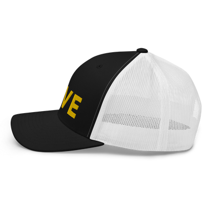 Michigan 'Love' Trucker Hat (Geometric Sans Font) | Gold Embroidery