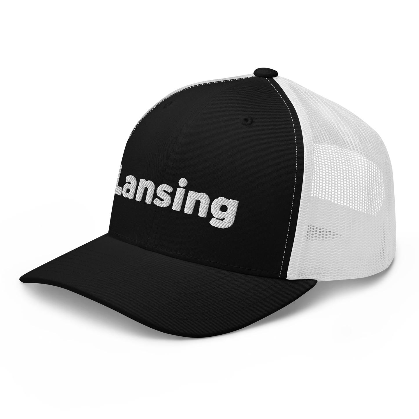 'Lansing' Trucker Hat | White/Black Embroidery