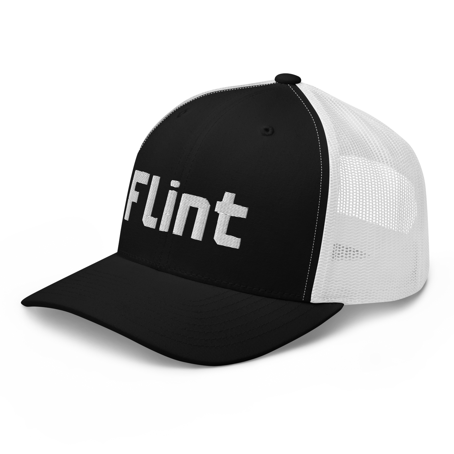 'Flint' Trucker Hat | White/Black Embroidery