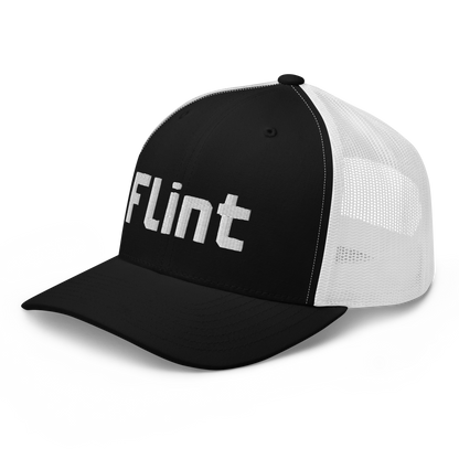 'Flint' Trucker Hat | White/Black Embroidery