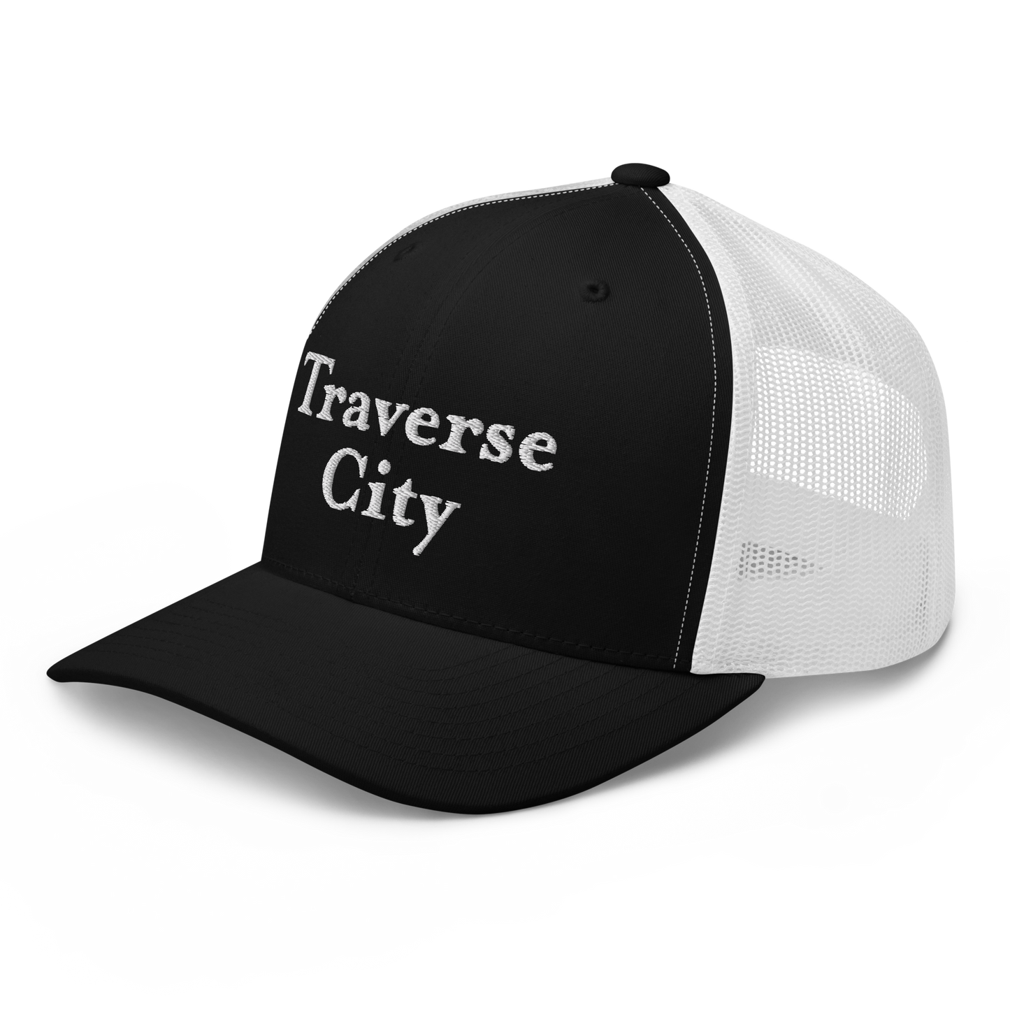 'Traverse City' Trucker Hat | White/Black Embroidery