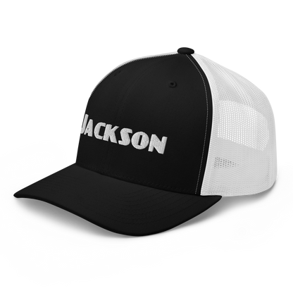 'Jackson' Trucker Cap | White/Black Embroidery