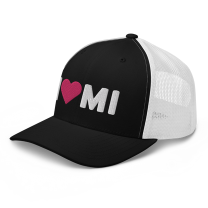 Michigan 'I ❤️ MI' Trucker Hat (Rounded Swiss Font)