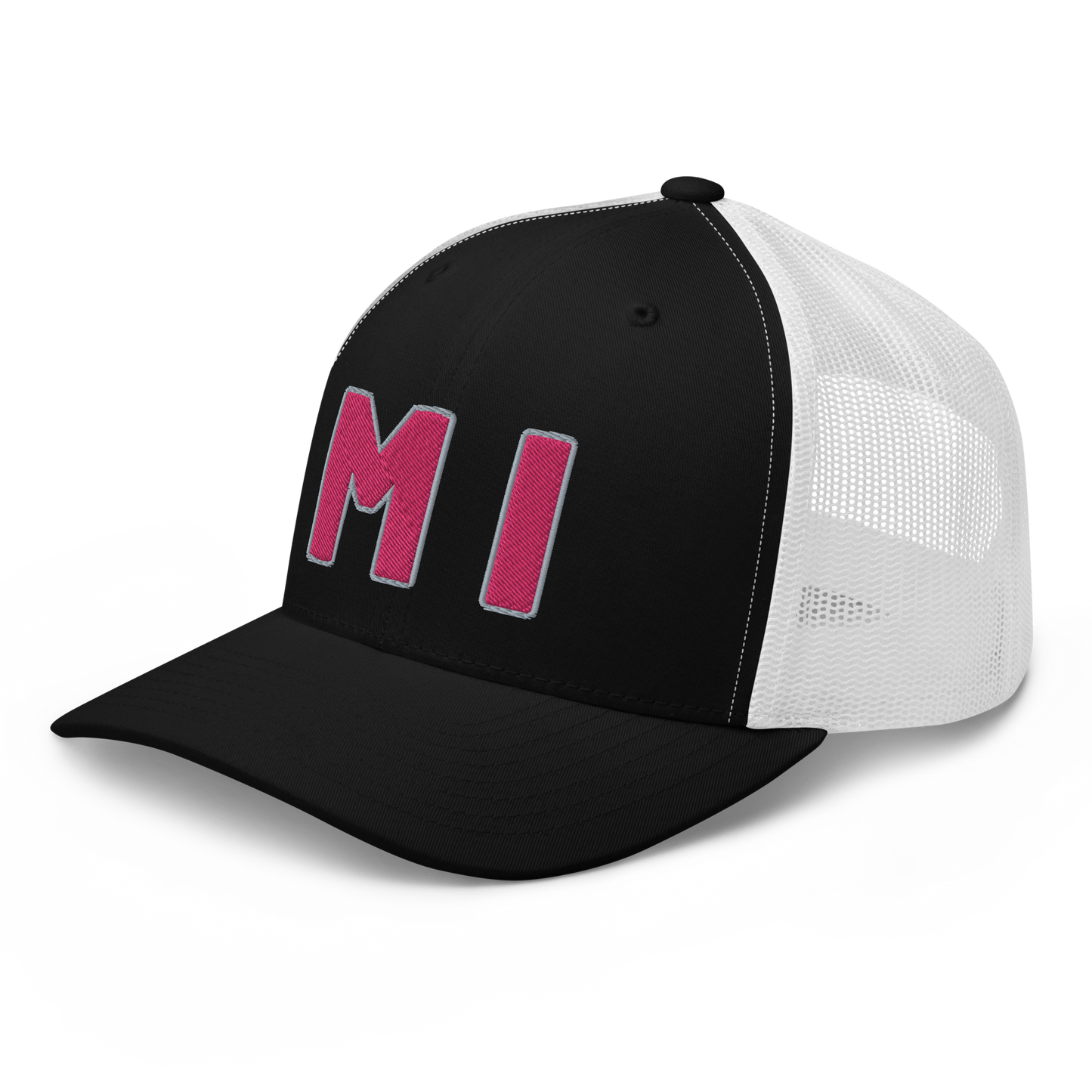 Michigan 'MI' Trucker Hat (1940s Baseball Font) | Pink Embroidery