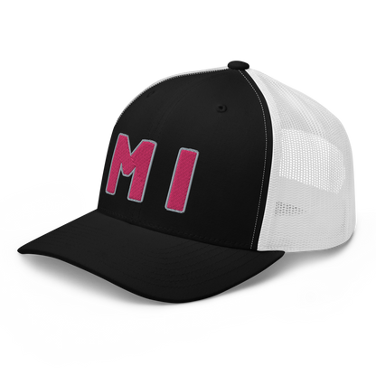 Michigan 'MI' Trucker Hat (1940s Baseball Font) | Pink Embroidery