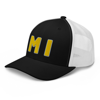 Michigan 'MI' Trucker Hat (1940s Baseball Font) | Gold Embroidery