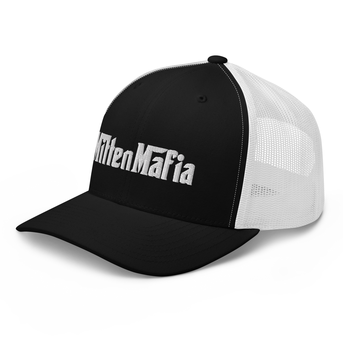 Michigan 'MittenMafia' Trucker Hat (Gangster Font) White/Black Embroidery