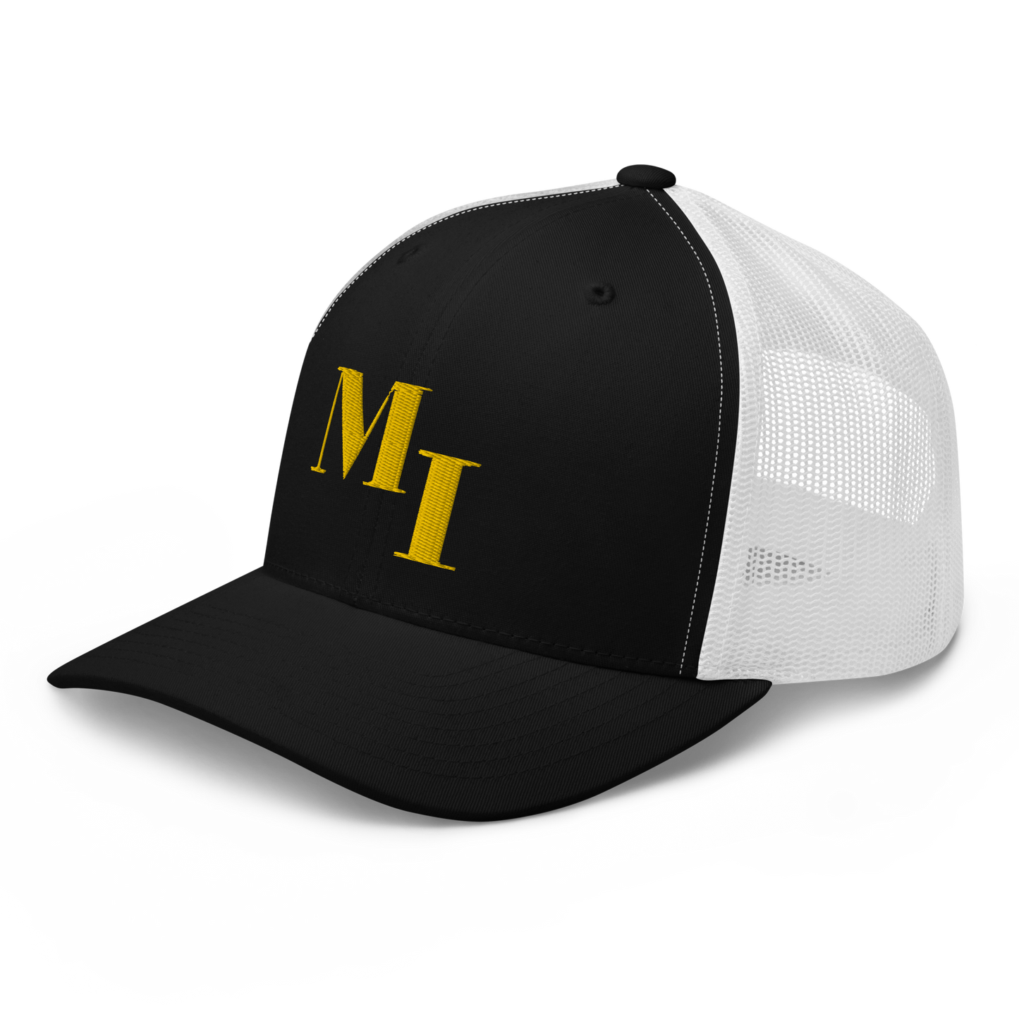 Michigan 'MI' Trucker Hat (Didone Logotype) | Gold Embroidery