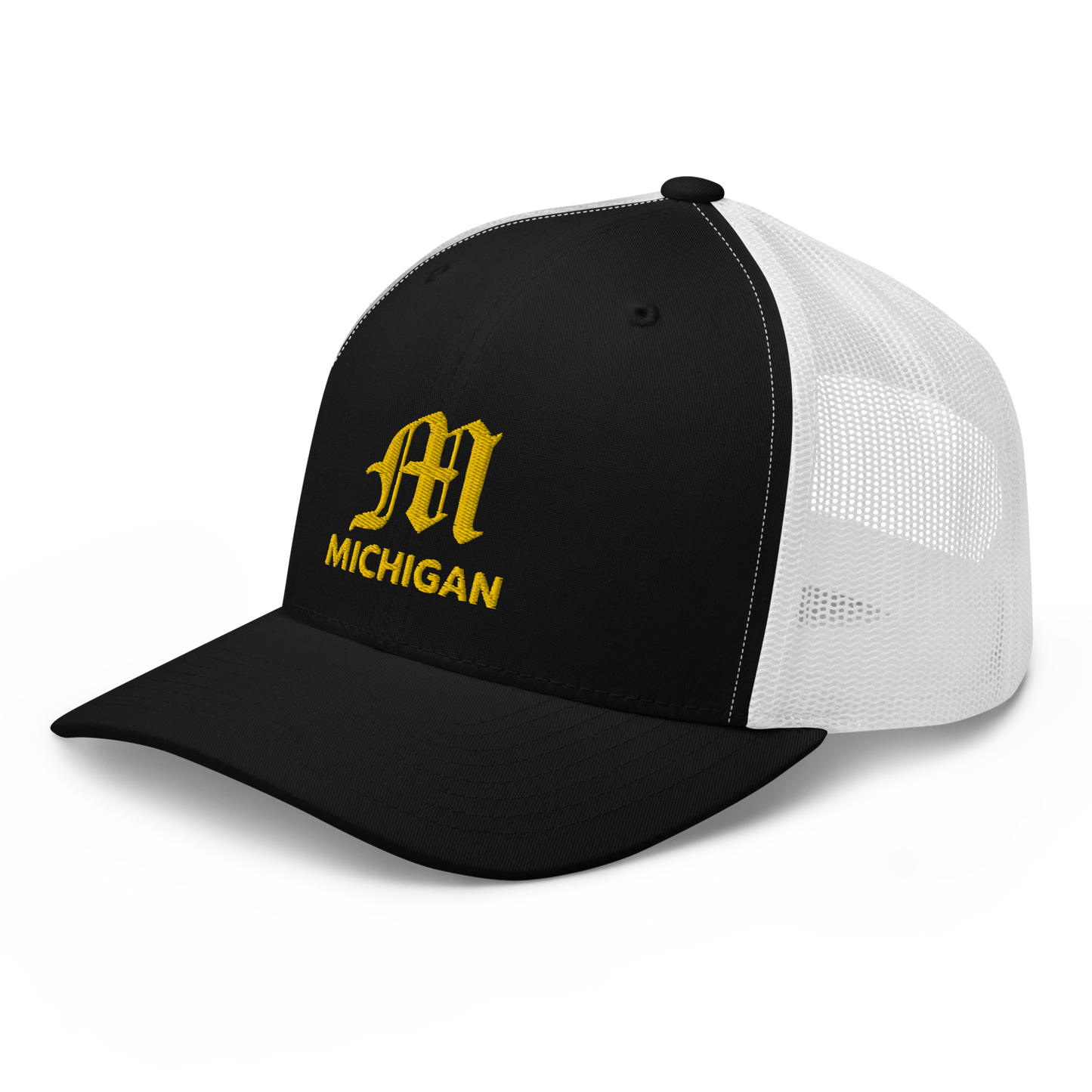 'Michigan' Trucker Hat (w/ 'Old English M') | Gold Embroidery