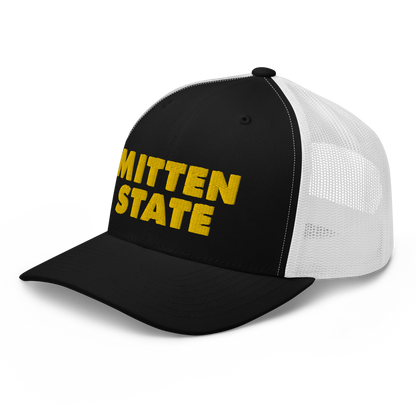 Michigan 'Mitten State' Trucker Hat (Geometric Sans Font) | Gold Embroidery