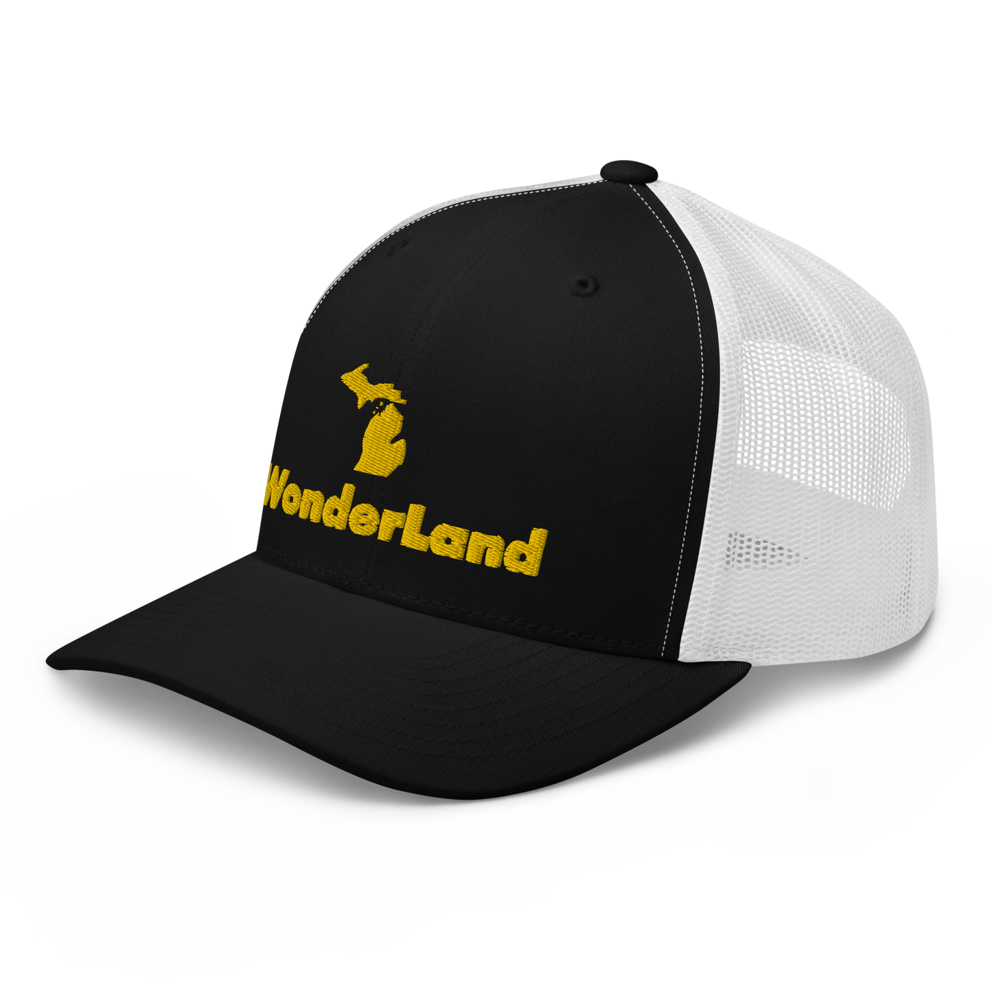 Michigan 'Wonderland' Trucker Hat (Geometric Sans Font) | Gold Embroidery