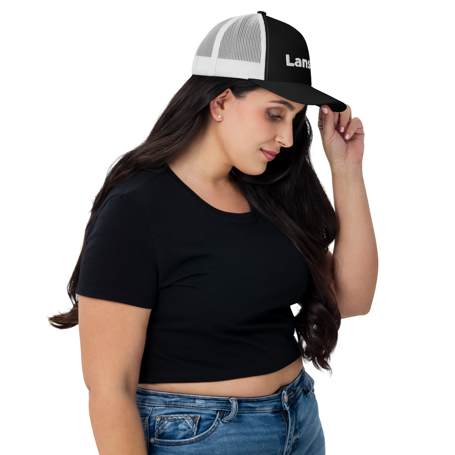 'Lansing' Trucker Hat | White/Black Embroidery