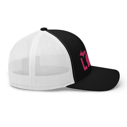 Michigan 'Love' Trucker Hat (Geometric Sans Font) | Pink Embrodiery