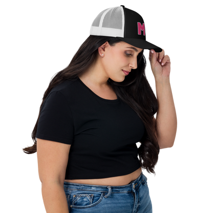 Michigan 'MI' Trucker Hat (1940s Baseball Font) | Pink Embroidery