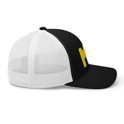 Michigan 'MI' Trucker Hat (1940s Baseball Font) | Gold Embroidery