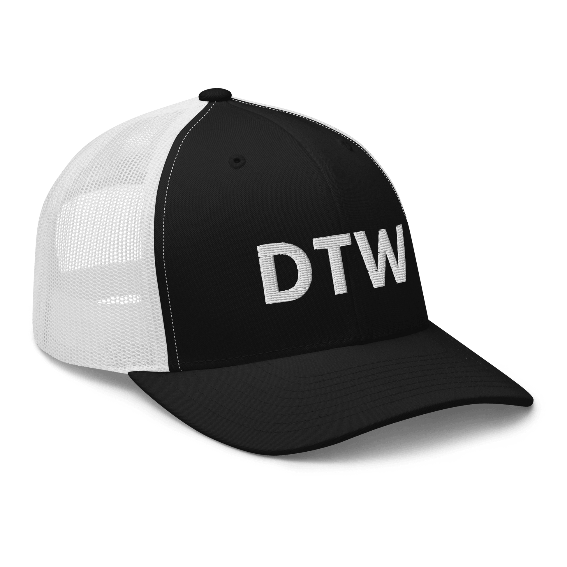 Detroit 'DTW' Trucker Hat | White/Black Embroidery - Circumspice Michigan