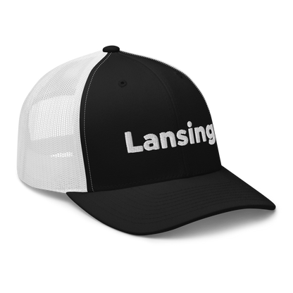 'Lansing' Trucker Hat | White/Black Embroidery