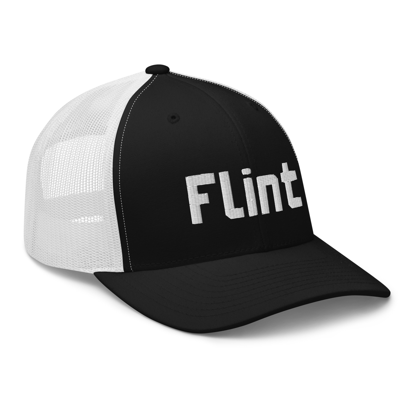 'Flint' Trucker Hat | White/Black Embroidery