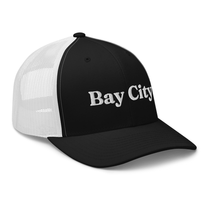 'Bay City' Trucker Hat | White/Black Embroidery