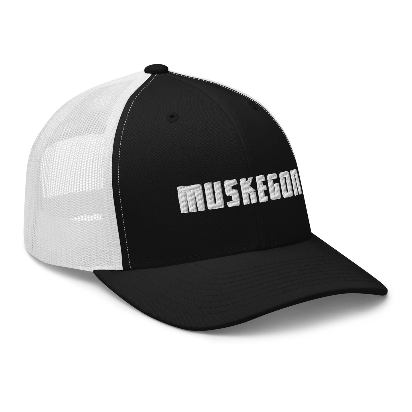 'Muskegon' Trucker Hat | White/Black Embroidery