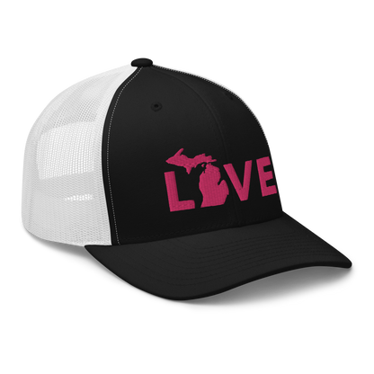 Michigan 'Love' Trucker Hat (Geometric Sans Font) | Pink Embrodiery