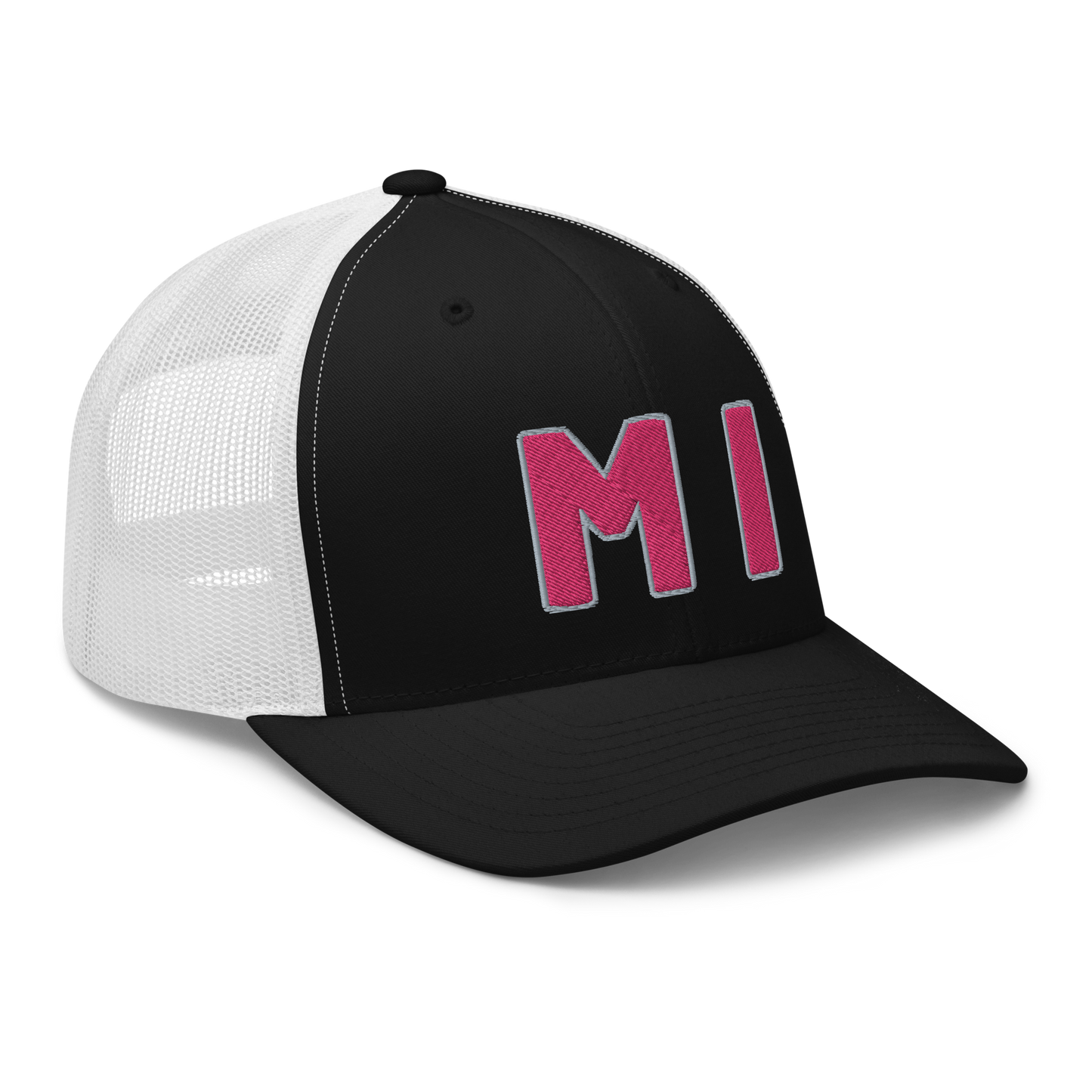 Michigan 'MI' Trucker Hat (1940s Baseball Font) | Pink Embroidery