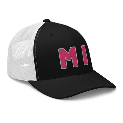 Michigan 'MI' Trucker Hat (1940s Baseball Font) | Pink Embroidery