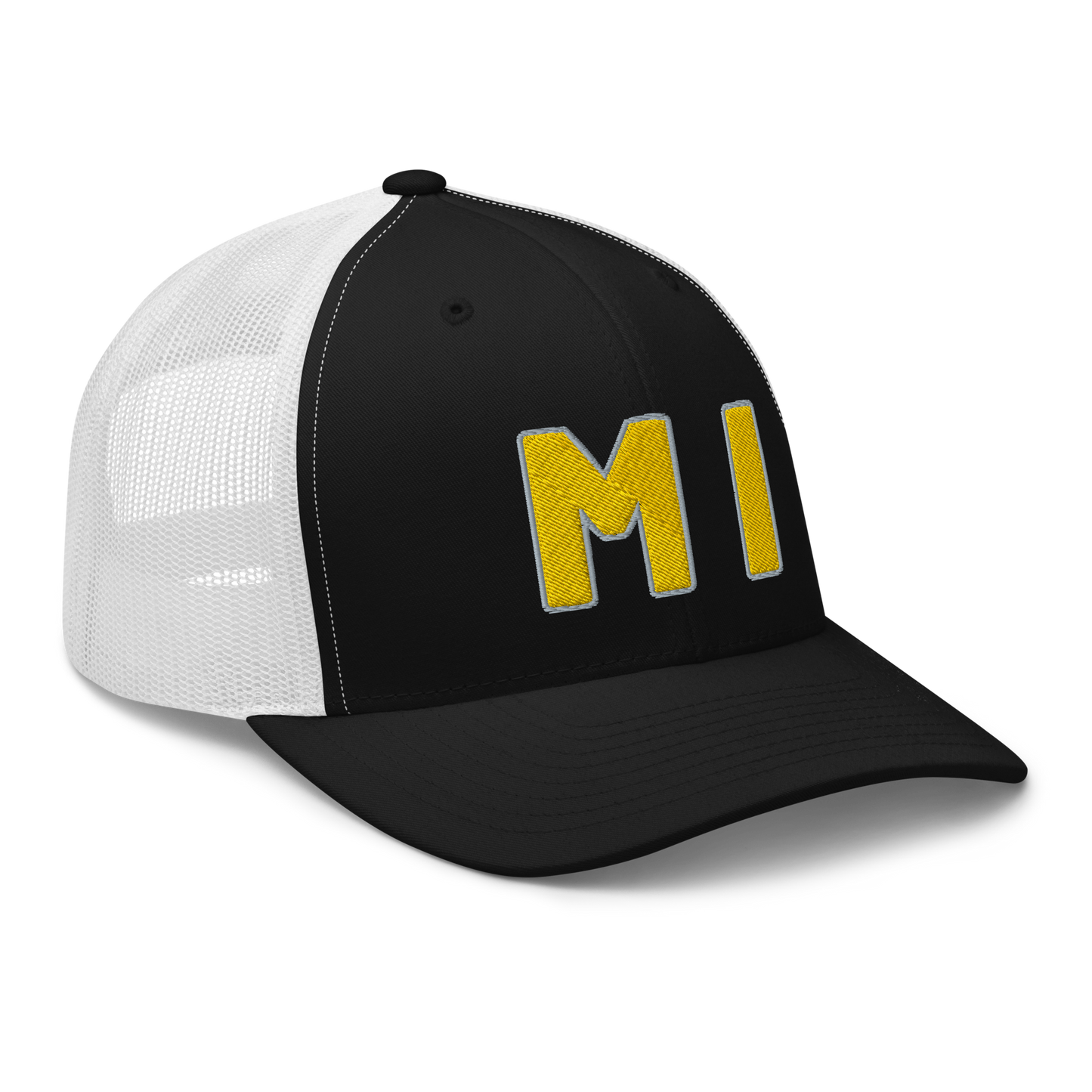 Michigan 'MI' Trucker Hat (1940s Baseball Font) | Gold Embroidery