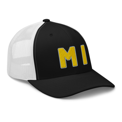 Michigan 'MI' Trucker Hat (1940s Baseball Font) | Gold Embroidery