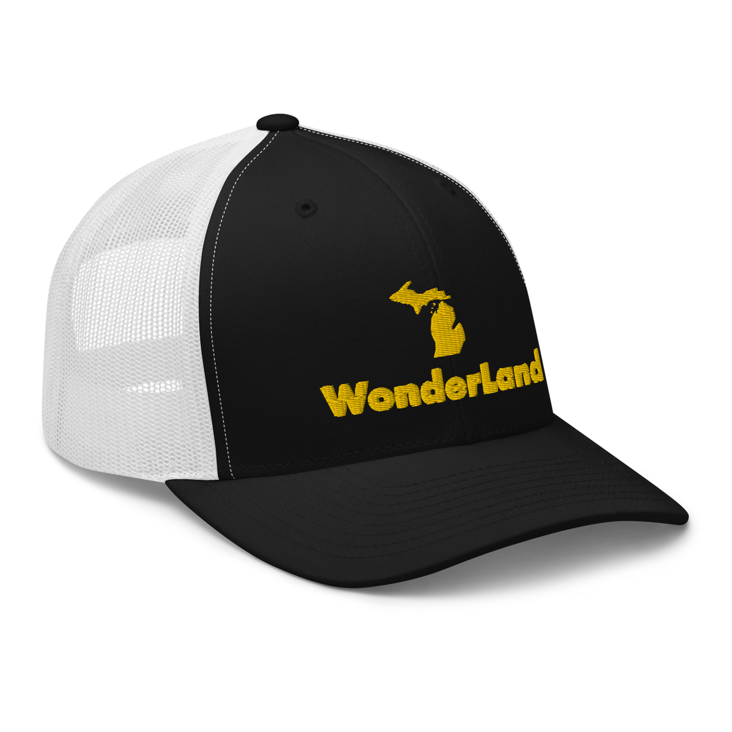 Michigan 'Wonderland' Trucker Hat (Geometric Sans Font) | Gold Embroidery