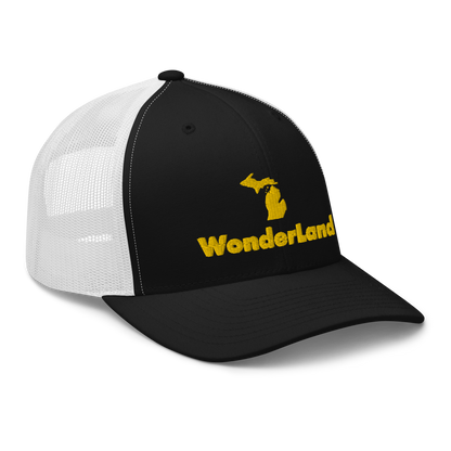 Michigan 'Wonderland' Trucker Hat (Geometric Sans Font) | Gold Embroidery