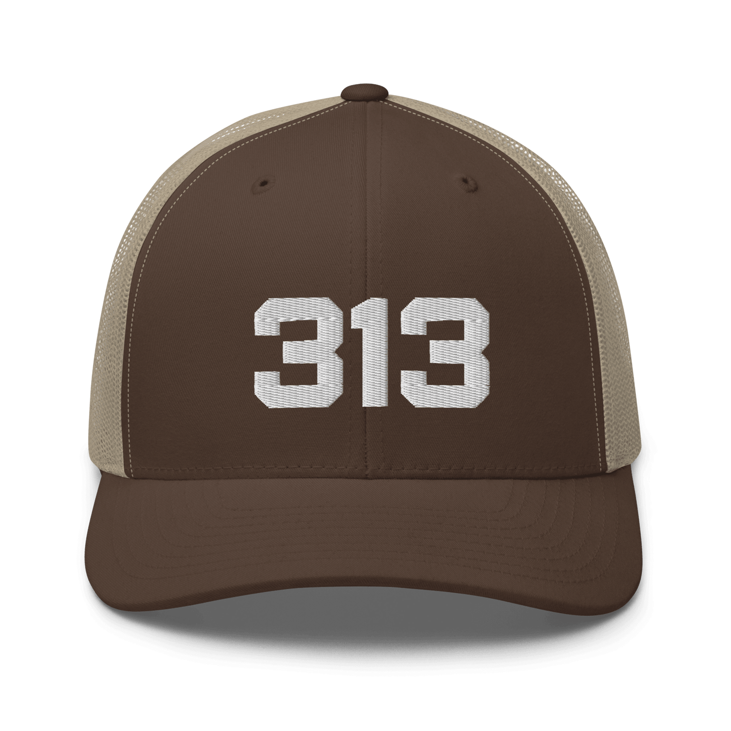 Detroit '313' Trucker Hat | White/Black Embroidery - Circumspice Michigan