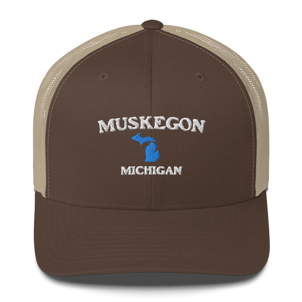 'Muskegon Michigan' Trucker Cap (w/ Michigan Outline)