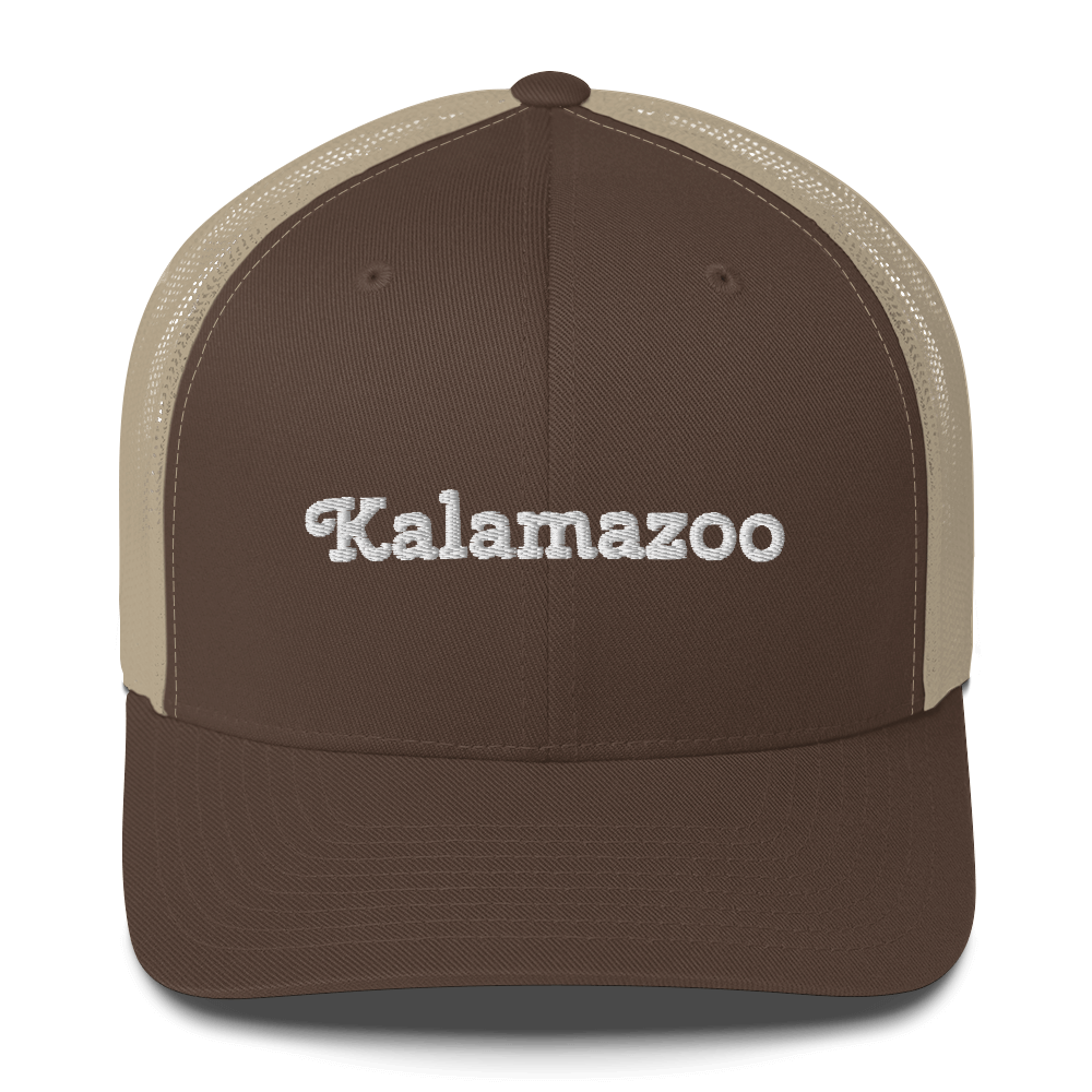 'Kalamazoo' Trucker Hat | White/Black Embrodiery