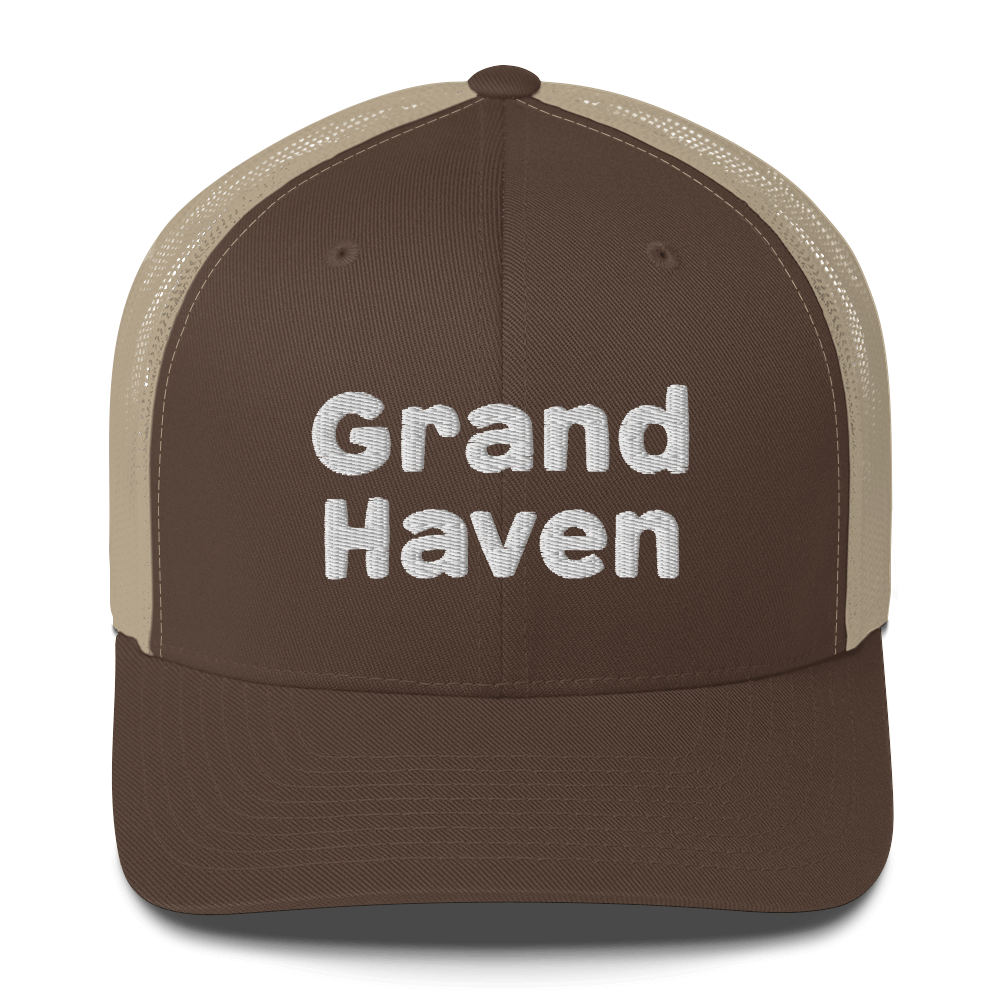 'Grand Haven' Trucker Hat | White/Black Embroidery