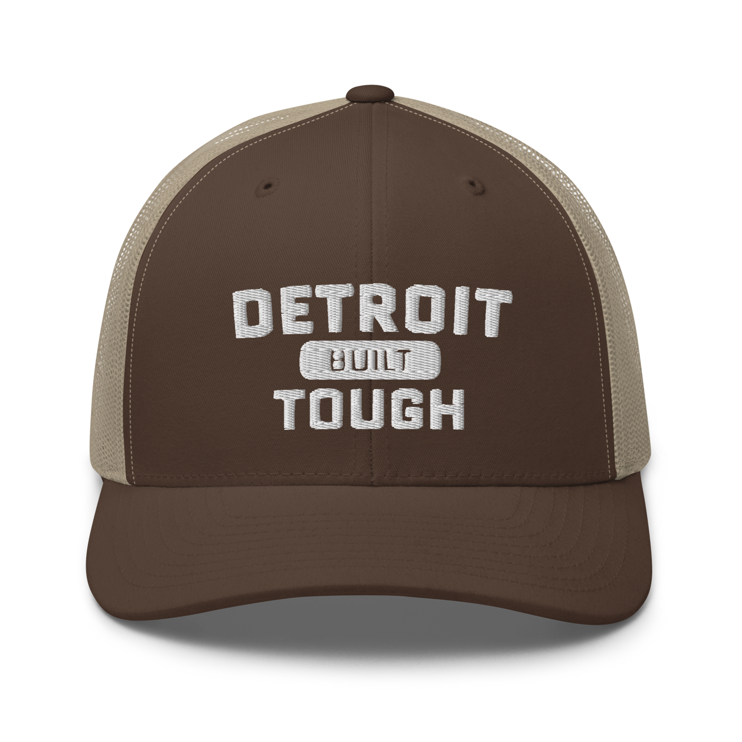 'Built Detroit Tough' Trucker Hat | White/Black Embroidery