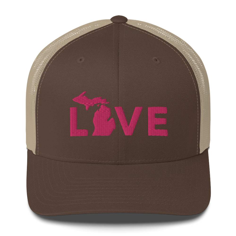 Michigan 'Love' Trucker Hat (Geometric Sans Font) | Pink Embrodiery