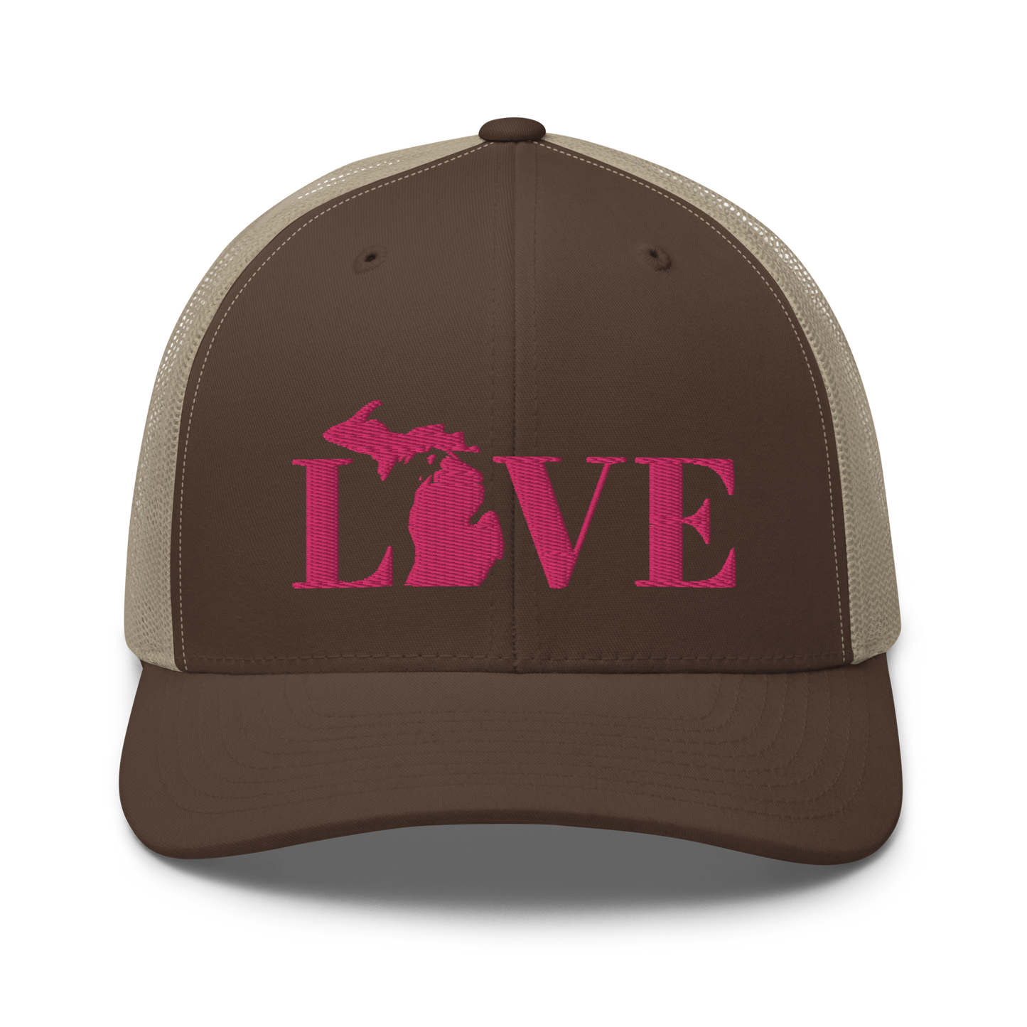 Michigan 'Love' Trucker Hat (Didone Font) | Pink Embrodiery