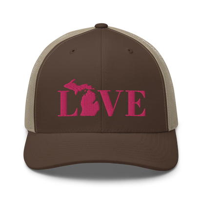 Michigan 'Love' Trucker Hat (Didone Font) | Pink Embrodiery