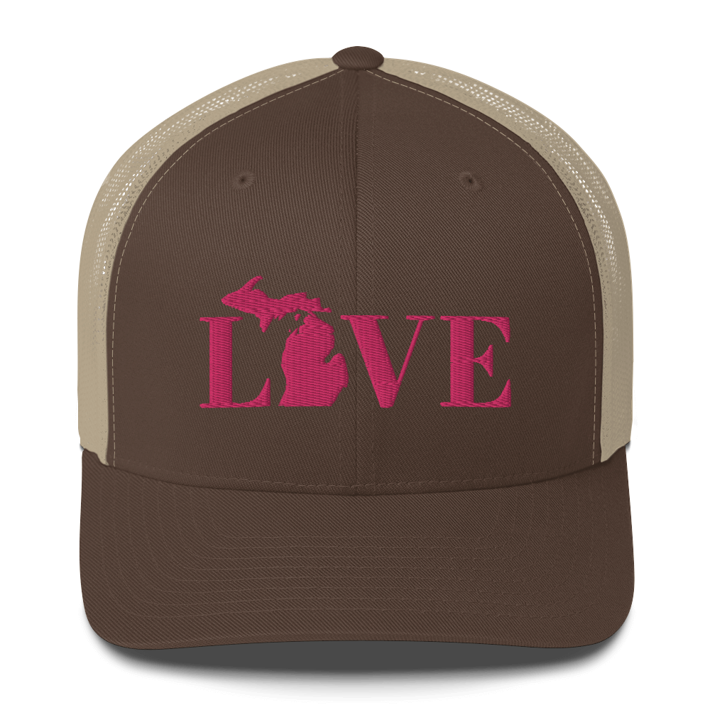 Michigan 'Love' Trucker Hat (Didone Font) | Pink Embrodiery