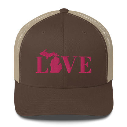 Michigan 'Love' Trucker Hat (Didone Font) | Pink Embrodiery